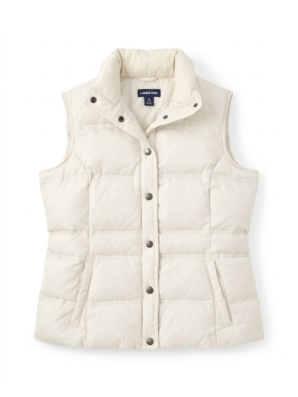 Lands' End Women's Cream White Quilted Puffer Button Vest Neutral Cottagecore